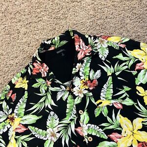 King Size Mens XL Big‎ Tropical Floral Hawaiian Button Down Shirt Black Hibiscus